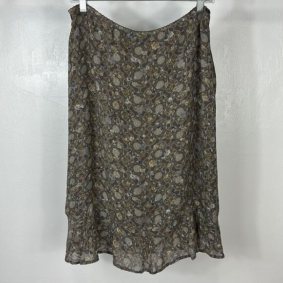 J. Jill Brown Floral Print Ruffle Hem Midi Skirt Size M - Picture 1 of 8
